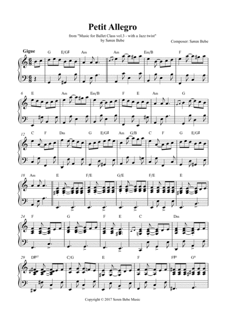 Petit Allegro Gigue Sheet Music For Ballet Class From Music For Ballet Class Vol 3 With A Jazz Twist By Sren Bebe Sheet Music