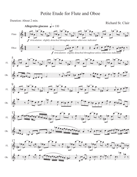 Free Sheet Music Petite Etude For Flute And Oboe Score Parts