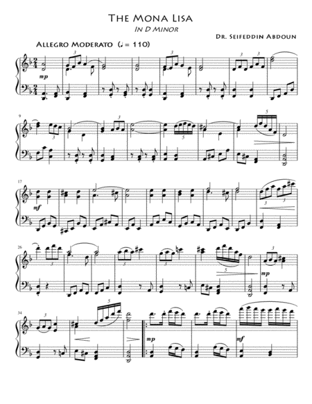 Piano Sonata In D Minor The Mona Lisa Sheet Music