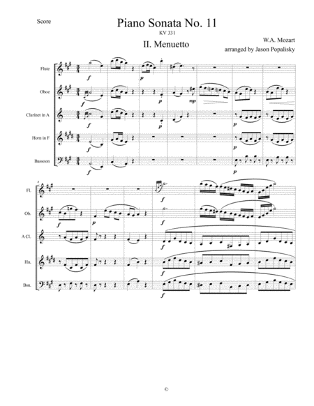 Piano Sonata No 11 Alla Turca Movement 2 Menuetto Sheet Music