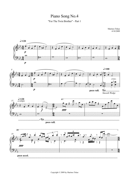 Free Sheet Music Piano Song No 4 For The Twin Brother Part 1