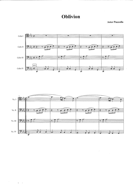 Piazzolla Oblivion 4 Violoncelli Sheet Music