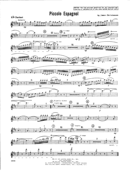 Free Sheet Music Piccolo Espagnol Bb Clarinet