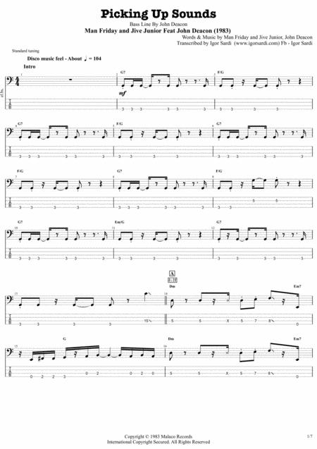 Picking Up Sounds John Deacon Complete And Accurate Bass Transcription Whit Tab Sheet Music