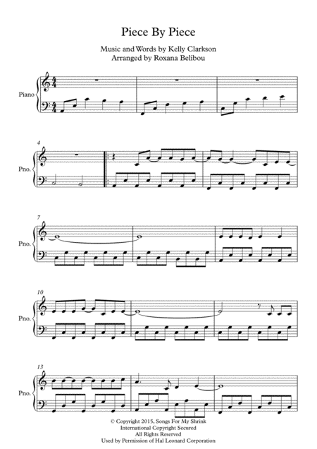 Piece By Piece C Major By Kelly Clarkson Piano Sheet Music