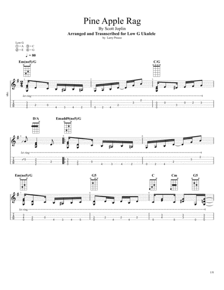 Free Sheet Music Pine Apple Rag Scott Joplin For Fingerstyle Ukulele Solo