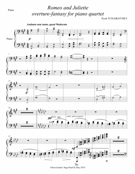 Piotr Tchaikovsky Romeo And Juliet Arr For Piano Quartet Piano Part Sheet Music