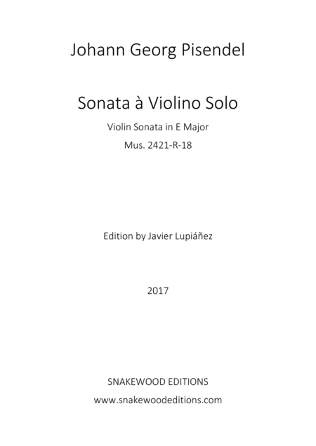 Pisendel Sonata In E Major For Violin And Continuo Sheet Music