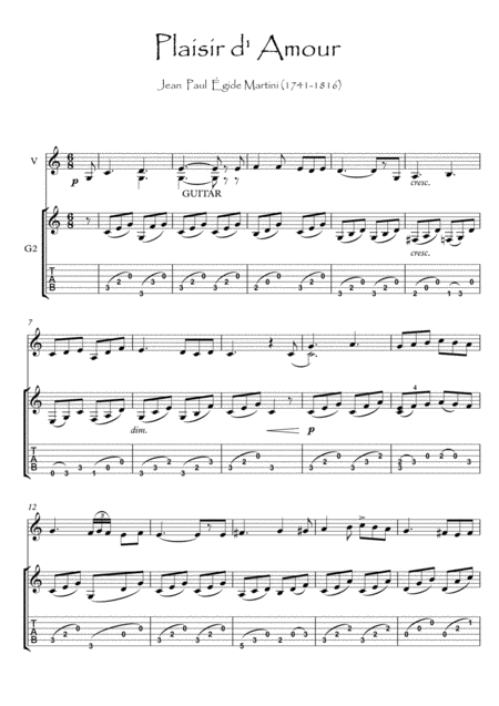 Free Sheet Music Plaisir D Amour Violin Guitar Duet