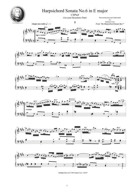 Platti Harpsichord Or Piano Sonata No 6 In E Major Op 1 Cspla9 Sheet Music