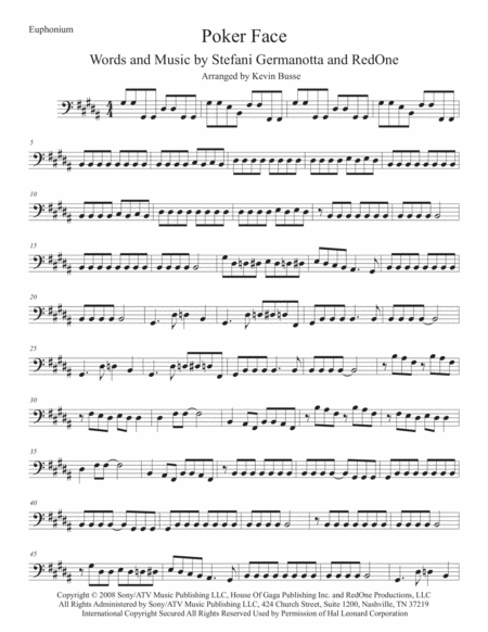 Poker Face Original Key Euphonium Sheet Music