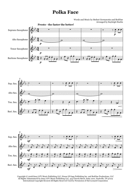 Free Sheet Music Poker Face Polka By Lady Gaga Saxophone Quartet Satb