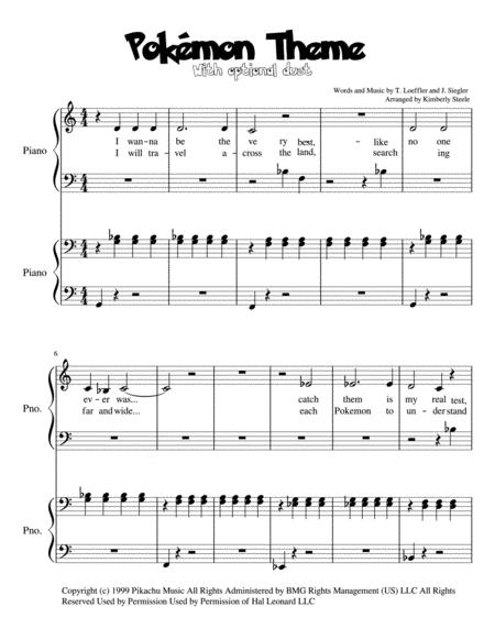 Pokmon Theme For Easy Piano With Optional Duet Sheet Music