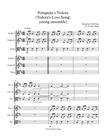 Polegnala E Todora Todoras Love Song String Ensemble Sheet Music