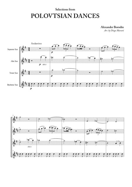 Free Sheet Music Polovtsian Dances For Saxophone Quartet