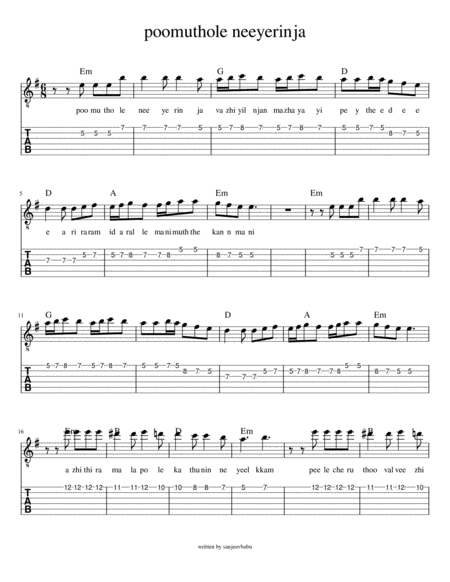 Poomuthole Neeyerinja Joseph Sheet Music