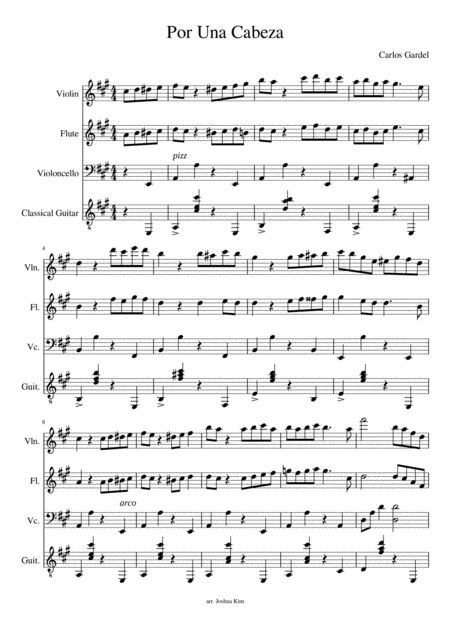 Free Sheet Music Por Una Cabeza For Flute Guitar And Strings