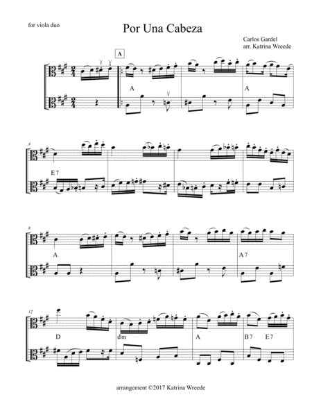 Por Una Cabeza For Viola Duet Sheet Music