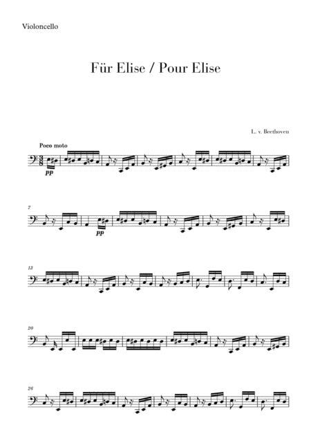 Free Sheet Music Pour Elise Fr Elise For Cello