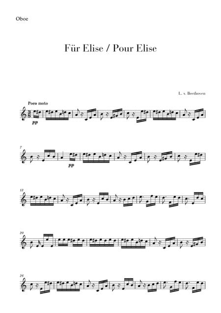 Pour Elise Fr Elise For Oboe Sheet Music