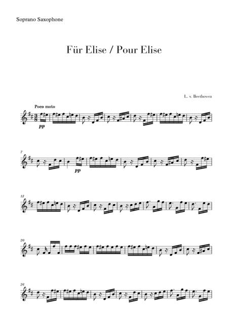 Pour Elise Fr Elise For Soprano Saxophone Sheet Music