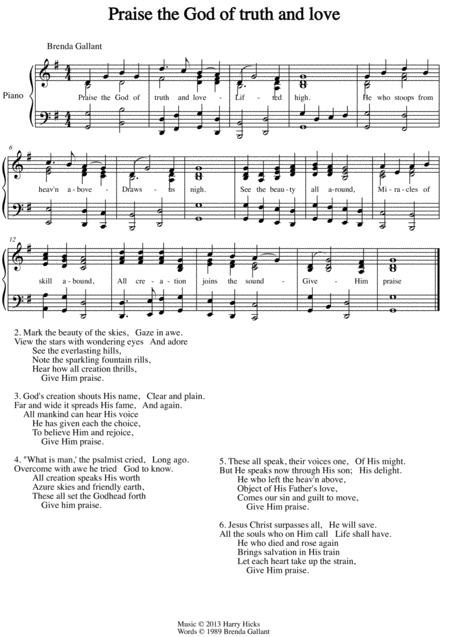 Free Sheet Music Praise The God Of Truth And Love A Brand New Hymn