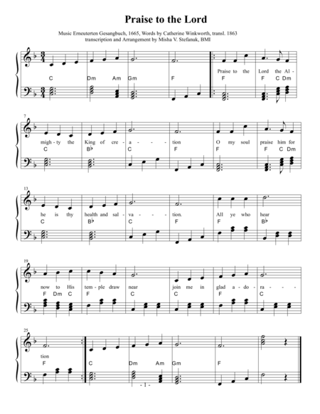 Free Sheet Music Praise To The Lord