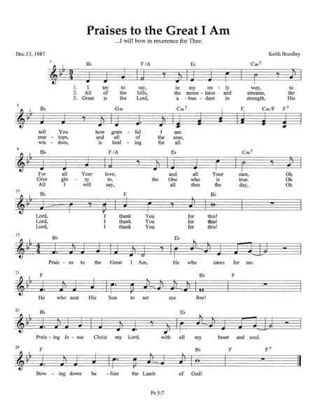 Free Sheet Music Praises To The Great I Am