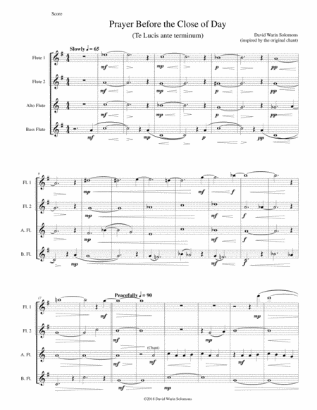 Prayer Before The Close Of Day Based On The Chant Te Lucis Ante Terminum For Flute Quartet Sheet Music