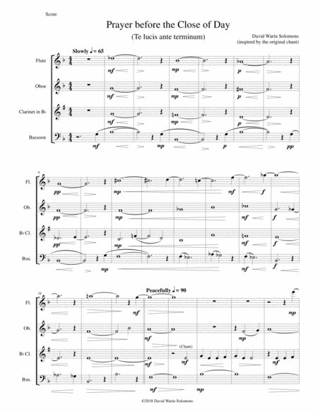 Prayer Before The Close Of Day Based On The Chant Te Lucis Ante Terminum For Wind Quartet Sheet Music