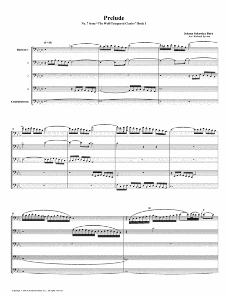 Prelude 07 From Well Tempered Clavier Book 1 Bassoon Quintet Sheet Music