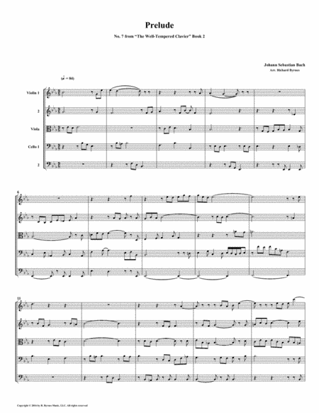 Free Sheet Music Prelude 07 From Well Tempered Clavier Book 2 String Quintet