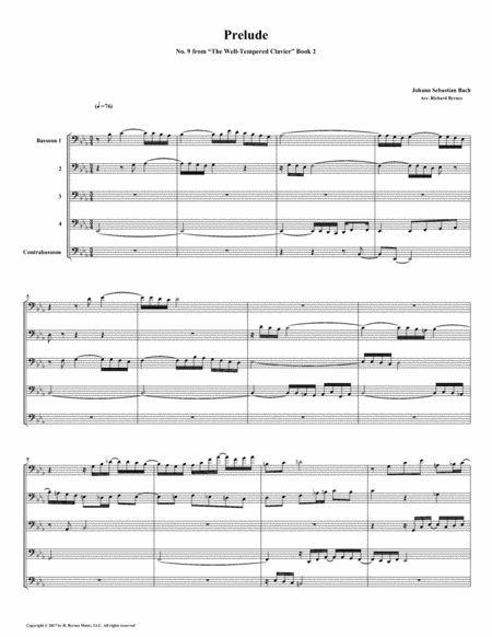 Free Sheet Music Prelude 09 From Well Tempered Clavier Book 2 Bassoon Quintet