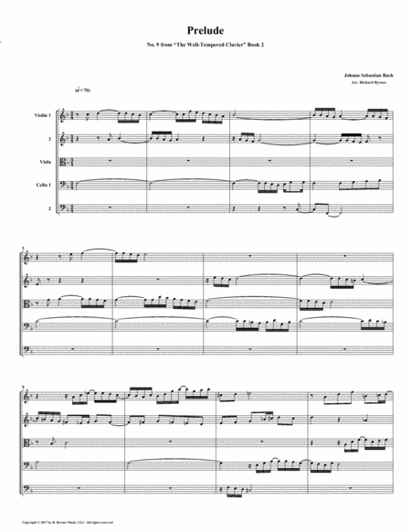 Prelude 09 From Well Tempered Clavier Book 2 String Quintet Sheet Music