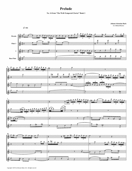 Free Sheet Music Prelude 14 From Well Tempered Clavier Book 2 Flute Quartet