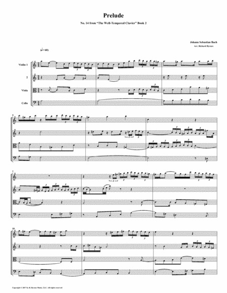 Prelude 14 From Well Tempered Clavier Book 2 String Quartet Sheet Music