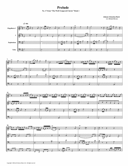 Prelude 17 From Well Tempered Clavier Book 1 Conical Brass Quartet Sheet Music