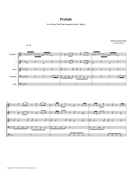 Prelude 18 From Well Tempered Clavier Book 2 Brass Quintet Sheet Music