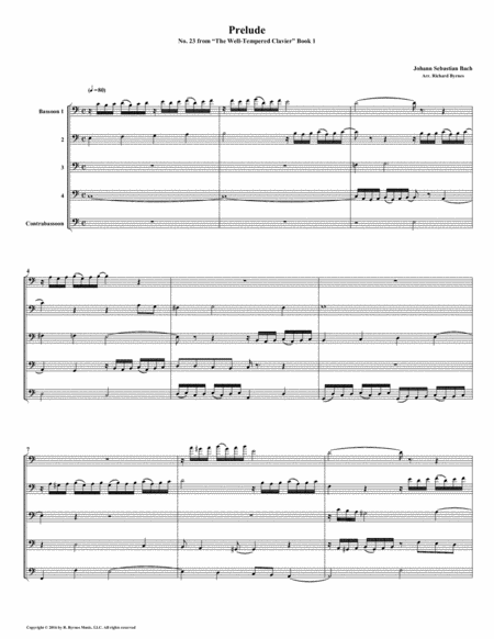 Free Sheet Music Prelude 23 From Well Tempered Clavier Book 1 Bassoon Quintet