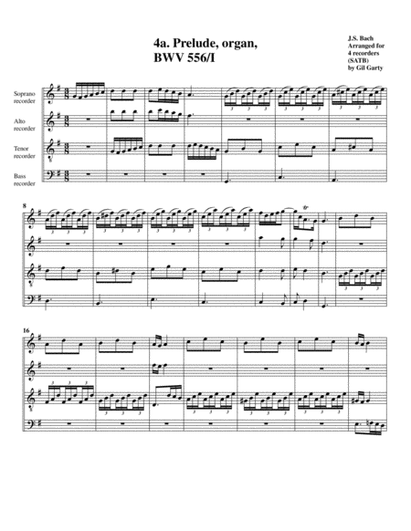 Free Sheet Music Prelude And Fugue Bwv 556 Arrangement For 4 Recorders