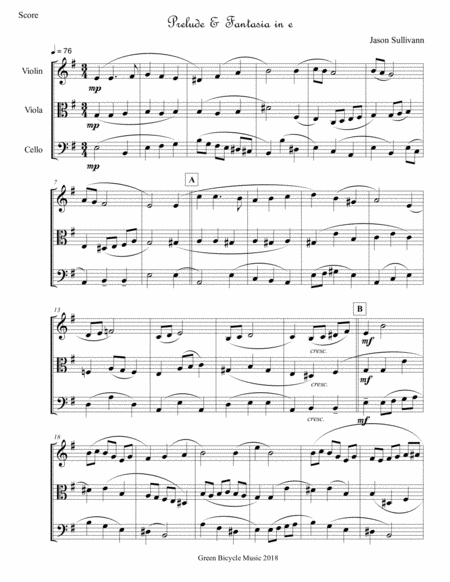 Prelude Fantasia In E For String Trio Sheet Music