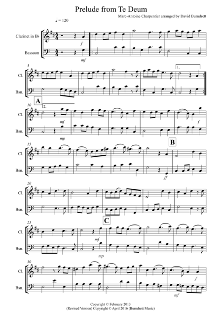 Prelude From Te Deum For Clarinet And Bassoon Duet Sheet Music