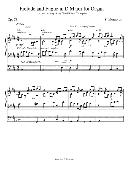 Prelude Fugue In D Major For Organ Op 28 Sheet Music