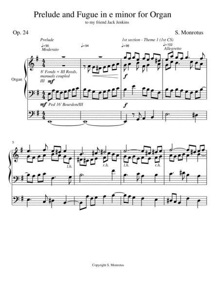 Free Sheet Music Prelude Fugue In E Minor For Organ Op 24