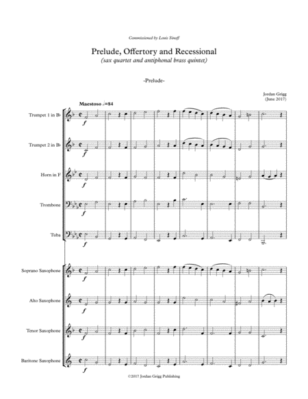 Free Sheet Music Prelude Offertory And Recessional Sax Quartet And Antiphonal Brass Quintet