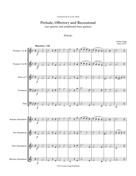 Prelude Offertory And Recessional Sax Quartet And Antiphonal Brass Quintet Sheet Music