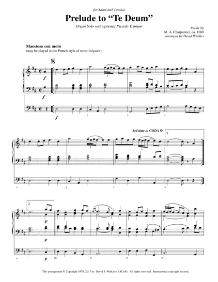 Free Sheet Music Prelude To Te Deum