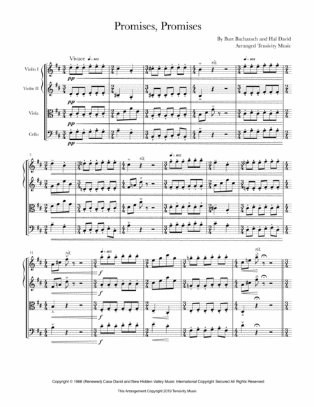 Promises Promises String Quartet Sheet Music