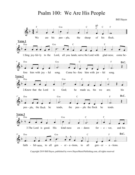 Free Sheet Music Psalm 100 We Are His People