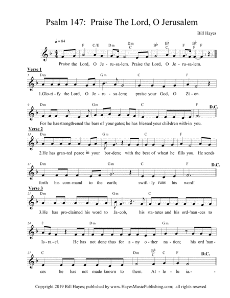 Psalm 147 Praise The Lord O Jerusalem Sheet Music